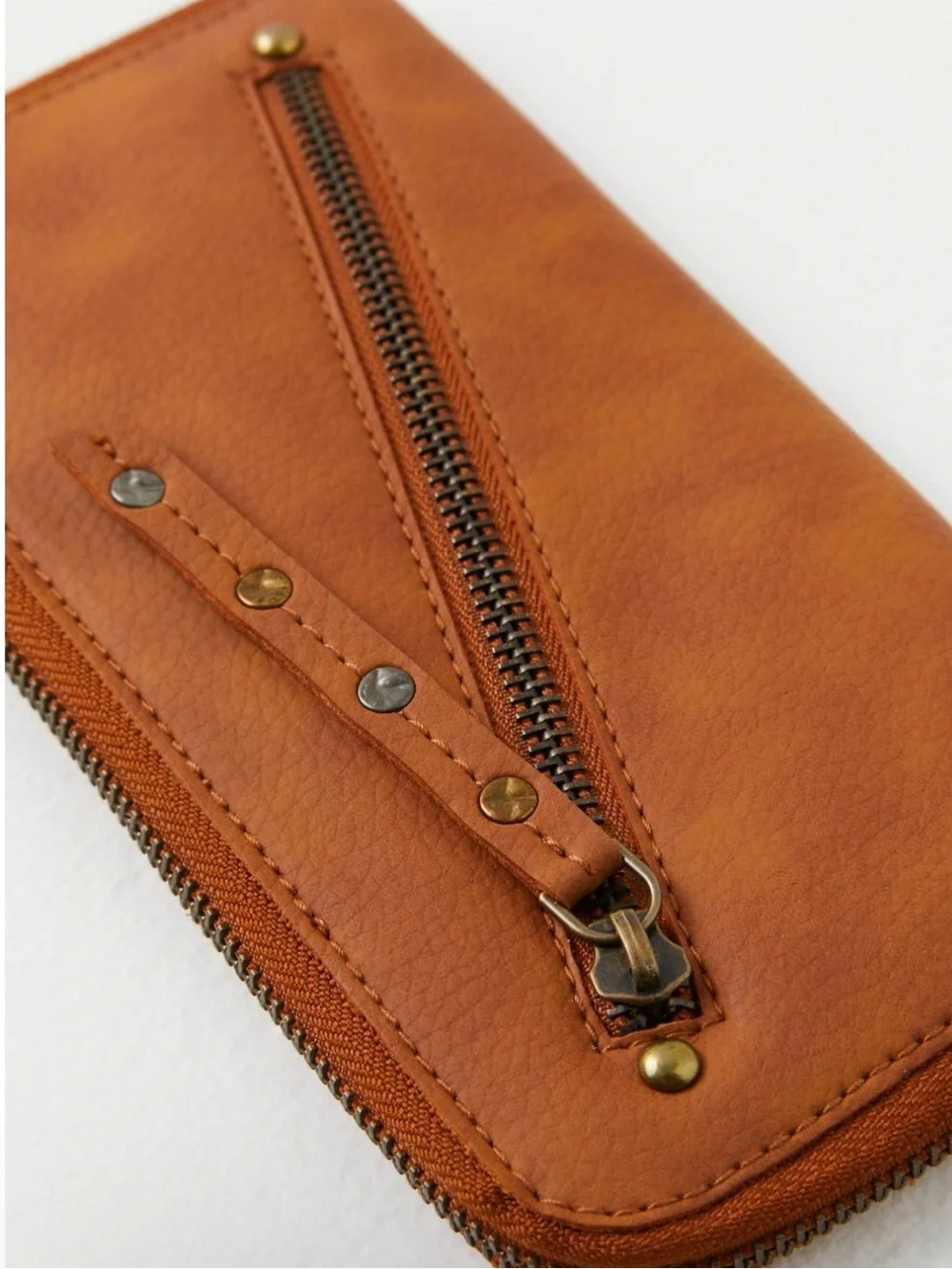 Free People / Cognac Brown Distressed Vegan Wallet Wristlet Clutch